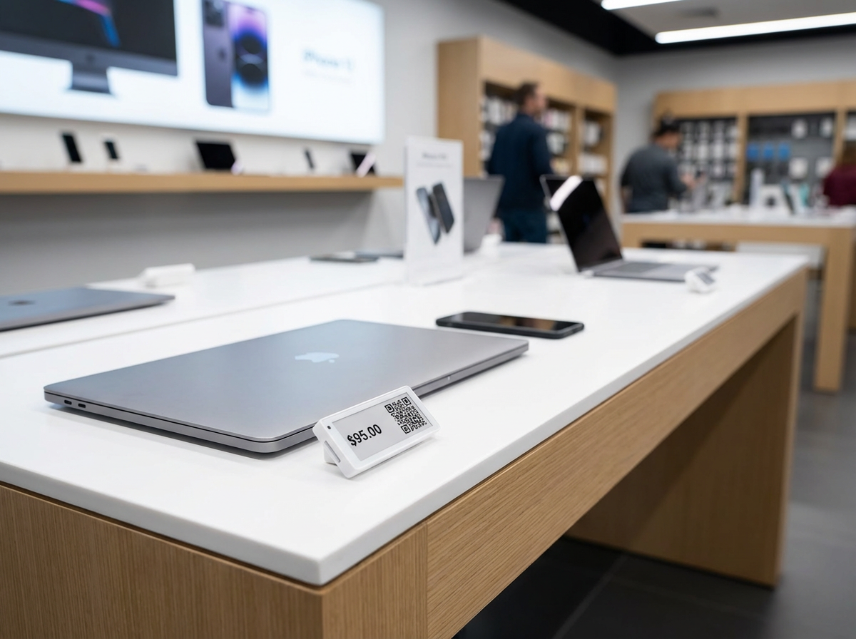 ESL Digital Price Tags in Electronics Retail Store - 3C electronics shop price labeling for phones tablets laptops